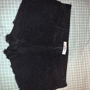 Black with embroidered front jean shorts